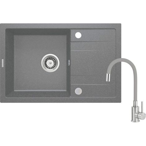 deante ZRCPS113 Fregadero de granito con grifo monomando con escurridor.