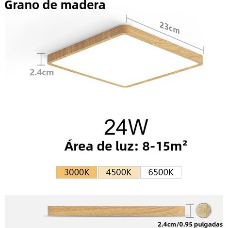 (Couleur bois clair naturel 24 W) Plafonnier LED ultra-fin de 2,4 cm avec motif imitation bois (1/5)