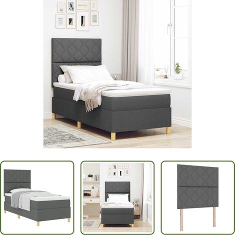 vidaXL Cama tipo Box Spring con cabecera Gris oscuro 100 x 200 cm tela