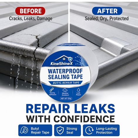 KineShineX Wasserdichtes Dichtungsband – Starkes, selbstklebendes Aluminiumfolienband zur Reparatur von Dachrissen – Hochtemperaturbeständig (1/5)