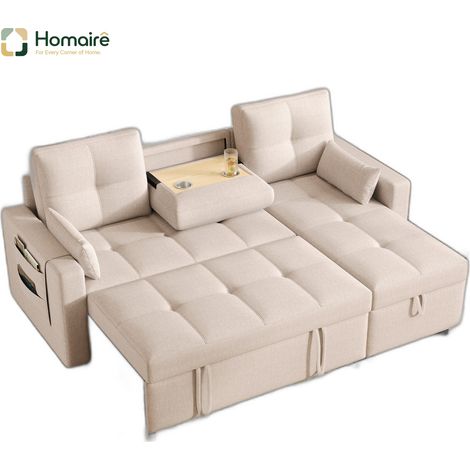 Canapé modulable en tissu beige avec rangement, accoudoirs et couchage coulissant 211 x 136 x 87 cm HOMAIRE (1/5)