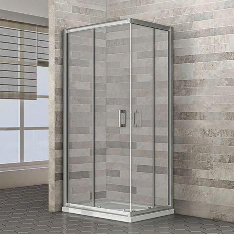 Box doccia angolare 80x100 cm Geo doppio scorrevole in cristallo trasparente (1/5)