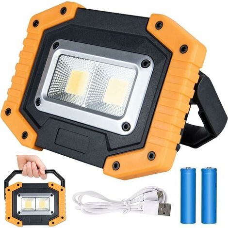 Rechargeable LED Floodlight, 30W USB 2000LM LED Work Lights, Portable Waterproof Camping COB Spotlight Work Lights with 3 Modes (2 Batteries Included) (1/5)