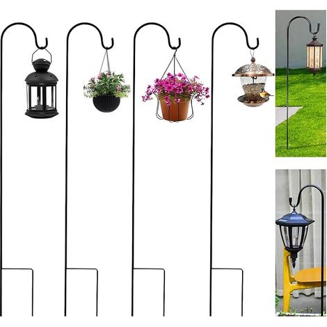 crochets de berger de jardin en métal avec crochets, 100 cm, pour lampes solaires, paniers à plantes, lanternes, mangeoires à oiseaux (1/2)