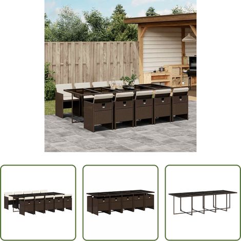 vidaXL Gartenstuhl -  11-tlg. Garten-Essgruppe mit Kissen Braun Poly Rattan (1/5)