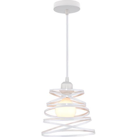 Suspension Vintage Cage en Métal E27 Plafonnier, Plafonnier Suspension Rétro Industriel Blanc (1/2)