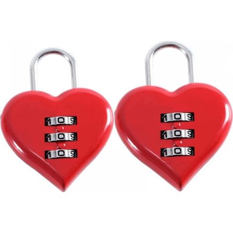 Heart Shaped Digital Code Padlock Red Small 3 Digit Combination Lock for Suitcases Cabinets Lockers Backpacks 2 Pack (1/5)