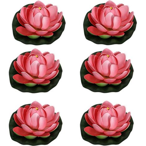 Decorazione per l'acqua, fiore di loto artificiale, loto artificiale finto, ninfea galleggiante, laghetto da giardino, acquario, decorazione, rosso pesca, 6 pezzi (1/4)