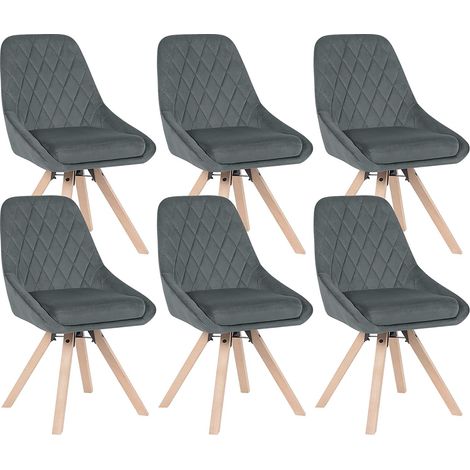 Lot de 6 Chaises Pivotantes de Salle à Manger WOLTU, Chaise de Cuisine en Velours, Pieds en Bois Massif, Gris Foncé (1/5)
