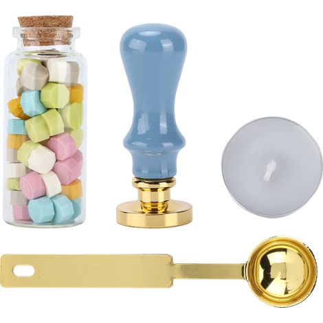 Kit de Tampon à Cire DIY - Sceau Classique pour Invitations, Lettres et Décoration Événementielle (Manche Bleu Outremer, Boîte Allongée) (1/5)