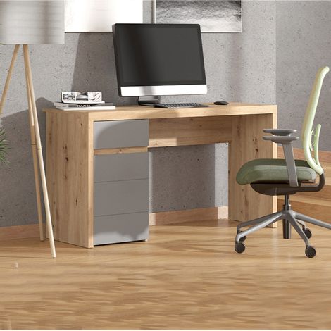 Scrivania Bovec, un Cassetto, 2 Ripiani, Un'anta, 140x52x77h cm Marrone Rovere Nodi (1/5)