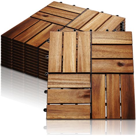 SWANEW Piastrelle in legno da 22-Er fatte di acacia. 30x30 cm 6 piastrelle di doghe 2m². piastrelle da pavimento adatte come piastrelle di terrazza e piastrelle di balcone (1/5)