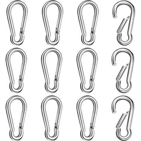Set di 12 moschettoni in acciaio inox 304, moschettone con gancio, moschettone robusto senza anello (1/4)