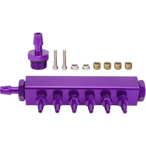 Kit collecteur d'admission à 6 ports avec bloc de dépression, connecteurs NPT 1/8" et 1/2", entrée/sortie NPT, universel pour voitures, camions et turbos, violet (1/5)