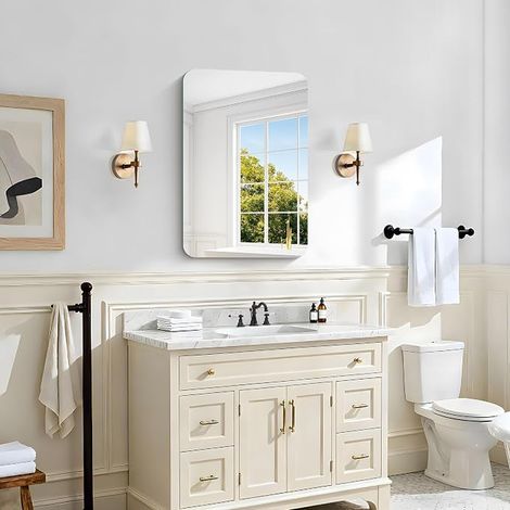 Rectangular Bathroom Mirror, Wall Mirror, Glass Mirror, Rounded Corners, Bathroom, Bedroom (1/3)