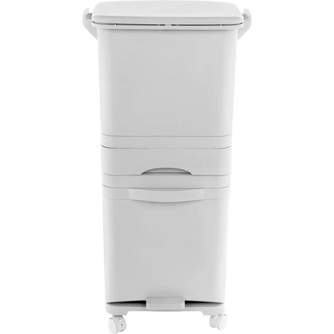 Poubelle, capacité de 42L, fonctionnement à pédale, Blanc (1/2)