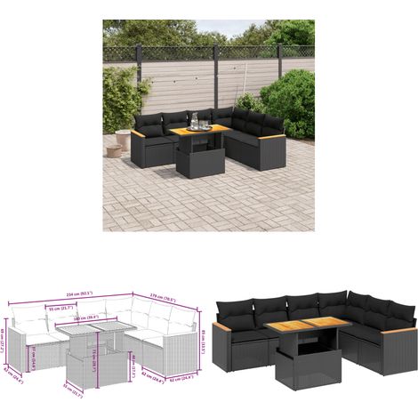 Salon de jardin 7 pcs avec coussins noir résine tressée - Ensemble Salon De Jardin - Meuble Extérieur - Résine Tressée - Rotin Synthétique - Table Extensible - Home & Living (1/3)