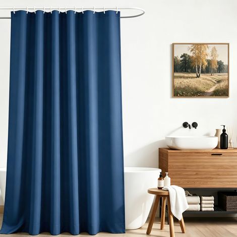 Rideau de douche 100x200 cm Bleu foncé, Ourlet lesté Anti-moisissure en textile, Hydrofuge, Lavable en polyester pour salle de bain, Baignoire avec 8 œillets et ronds de rideau (1/5)