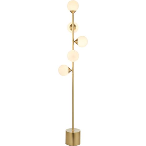 Merano Grosseto Lampadaire multi-bras, plaque en laiton satiné, verre blanc brillant