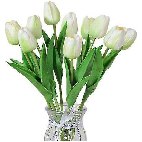 Lot de 10 fleurs artificielles avec tige, réalistes, pour mariage, maison ou bureau, centre de table, tulipes, fausses branches, composition florale.vert clair (1/5)