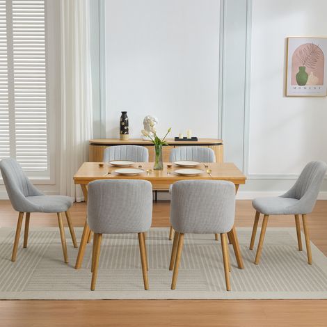 Hoerfuriy – Lot de 6 chaises de salle à manger scandinaves grises – Tissu 100 % polyester – Rembourrage mousse haute densité – Hauteur d'assise 48 cm (1/5)