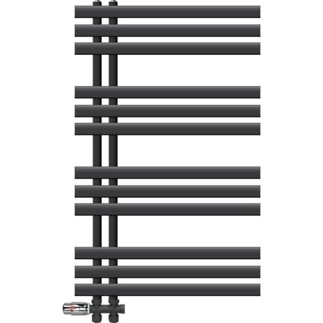 LuxeBath Radiador Toallero de Baño Iron EM 600 x 1000 mm Antracita Estufa de Conexión Central con Termostato en Forma Recta al Suelo, Calentador Secador de Toallas, con Kit de Montaje Incluído