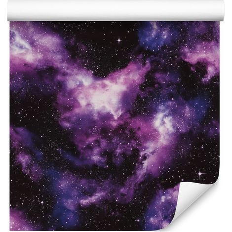 Papel pintado Galaxia en acuarela, color ciruela, violeta, negro e índigo, 50x1000 cm. (1/5)