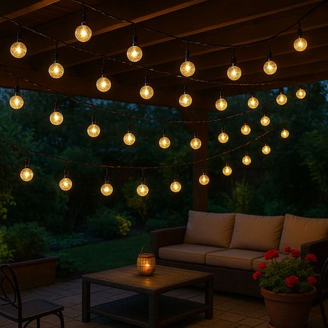 Solarlampe Lichterketten schwarz Außenleuchte LED Dekolicht Terrassenlampe, Kugeln wetterfest Akku 6-8m, 40x LED Kugeln 2700K warmweiß, DxL 1,8x280 cm