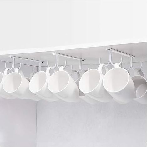 Lot de 3 Supports pour Tasses,Café Blanc,Porte-Tasses Suspendu sous Placard, Crochets de Rangement en Métal sous Armoire, Étagère, Cabinet, avec 4 Vis, , Mugs, Verres à Bière, Ustensiles pour Cuisine (1/5)