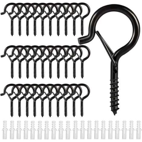 Pair - Crochet à visser en inox 5.2cm – Capacité de charge jusqu'à 40kg – Lot de 30 crochets avec tubes d'expansion – Pour intérieur et extérieur - 30pcs (1/4)