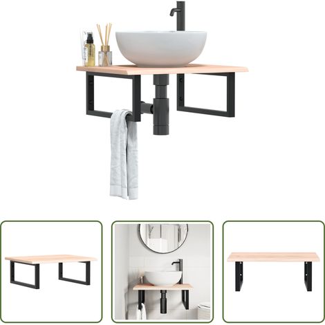 Wandhalterung - Waschtischplatte mit Halterung Stahl und Massivholz Eiche (1/5)