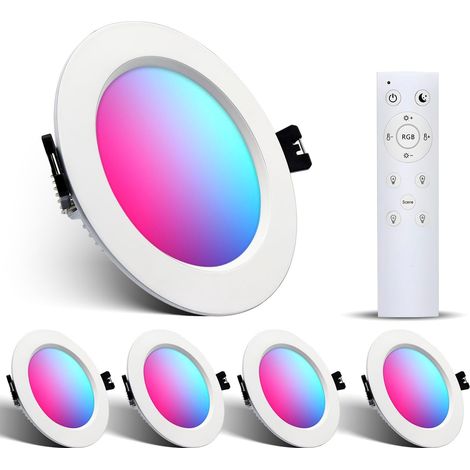 Spot LED Encastrable RGBW 220V, Connectée Alexa WIFI APP Bluetooth, Multicolore Dimmable Intensité Réglable, 2700K-6000K, 10W, Alu, plafonnier avec passerelle intelligente et télécommande, Lot de 6