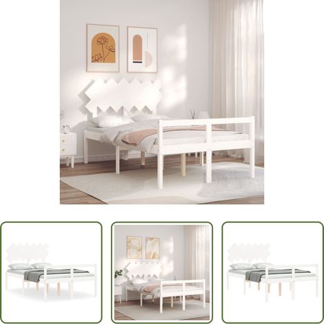 Bois de pin -  Lit pour personne âgée sans matelas blanc bois massif (1/5)