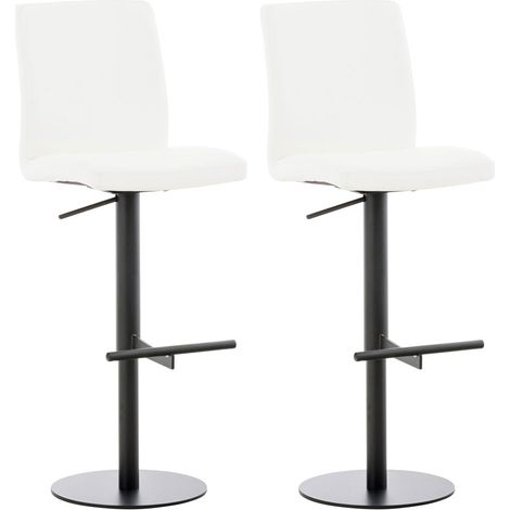 Set di 2 sgabelli da bar con poggiapiedi e schienale seduta in similpelle bianca struttura in metallo nero 100006748