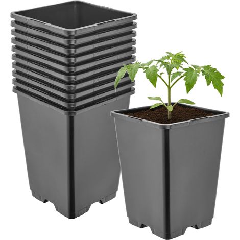 Garronda Pot de Fleur Carré Haut Plastique 11 × H15,5 cm (1,25L) - x10 Godets Semis Pot Culture Profond Drainage Résistants Intempéries pour Plantes Pépinière Jardin Serre Intérieur Extérieur GD-0201