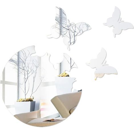 Papillon Miroir Autocollants Rond Auto-Adhésif Mur 3D Autocollants Acrylique Amovible Décoration Murale pour Maison Mariage Salon Chambre 10.6x11.8 Pouces Ruban (1/5)