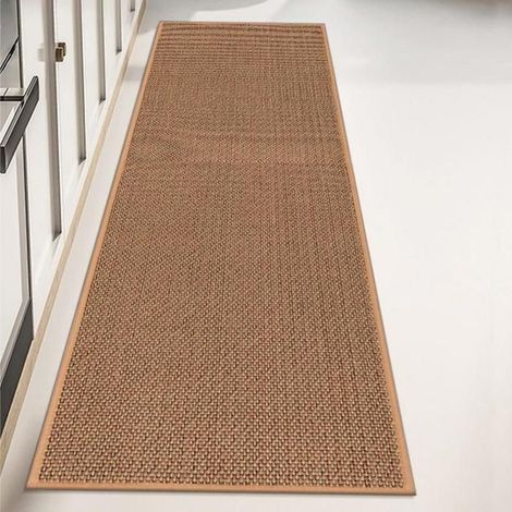 Tapis de Cuisine en Lin Antidérapant 45x150cm - Dos en Caoutchouc, Imperméable, Anti-Huile, Facile à Nettoyer - Marron (1/5)