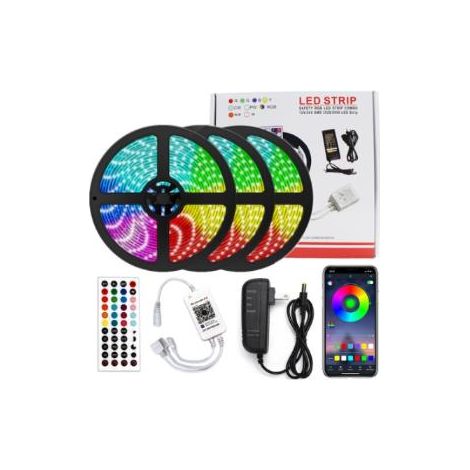 Bande LED RGB multicolore de 20 m, multiples options d'éclairage pour toutes les occasions, microphone sensible pour effets musicaux interactifs, conception sécable pour
