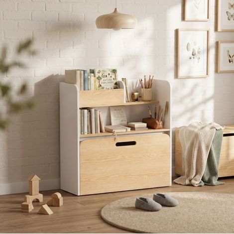 Mesa infantil compacta con banco y almacenamiento 5 en 1, escritorio con estantería y organizador de juguetes para niños de 3 a 8 años, blanca – CHICFURN (1/5)
