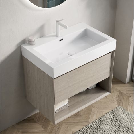 meuble rangement tiroirs 70 cm resine chene clair blanc OKMYHOME (1/5)