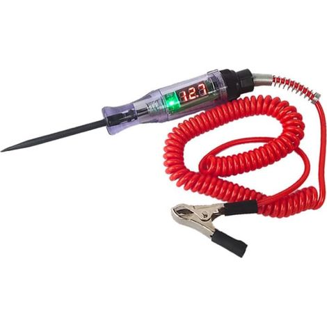 Tester di tensione per circuiti automobilistici/per camion da 12V/24V/90V CC (con display digitale e sonda lunga), strumento di diagnostica e riparazione per autoveicoli. (1/4)