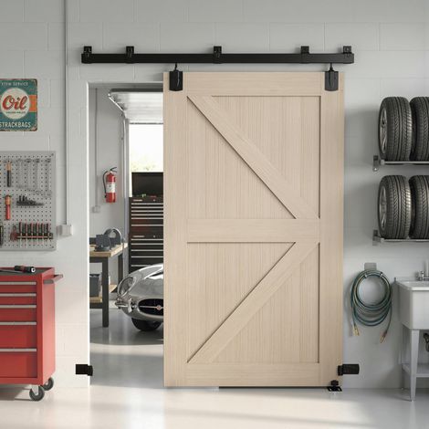 Ensemble de quincaillerie robuste pour porte coulissante simple, 183 cm, noir. (1/5)