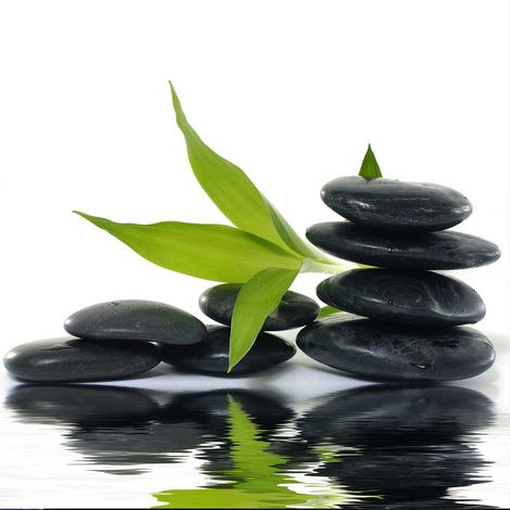 Tableau deco zen galets noirs de tahiti - 50x50 cm (1/5)