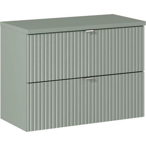 Meuble sous vasque 80 cm + plateau - A tiroirs - Vert Roseau - Livraison gratuite