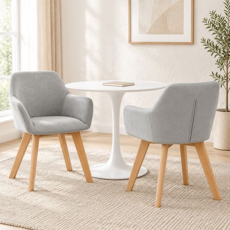 Pack de 2 sillas de comedor con reposabrazos y respaldo, poliéster gris DESVIAE (1/5)