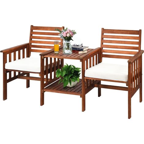 Asiento doble fabricado en madera de acacia conjunto de mesa y sillas de 3 piezas