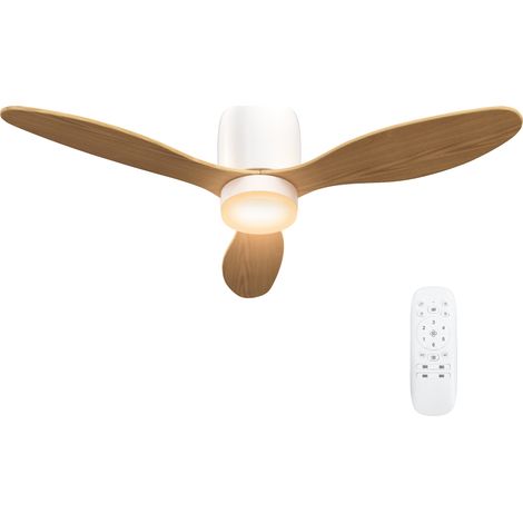 Ventilateur de plafond avec lumière réglable et télécommande 115 cm, 3 couleurs, 3 pales, 6 vitesses, minuterie, naturel