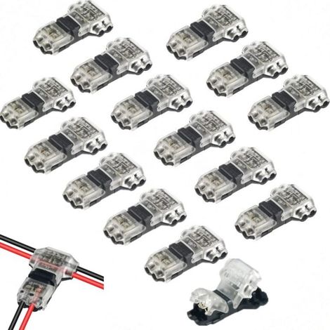 Connecteur électrique 15pcs Type T 2 broches sans dénudage câbles 20-22 AWG compact universel basse tension facile (1/5)