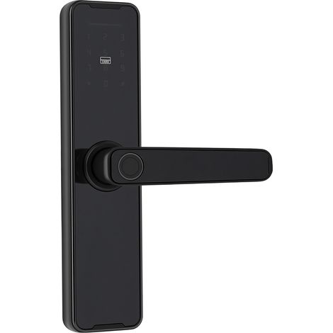 Serrure intelligente de porte en alliage d’aluminium noir, compatible application Tuya, 5‑en‑1 déverrouillage des empreinte digitale, code, carte, clé et mot de passe temporaire (1/5)