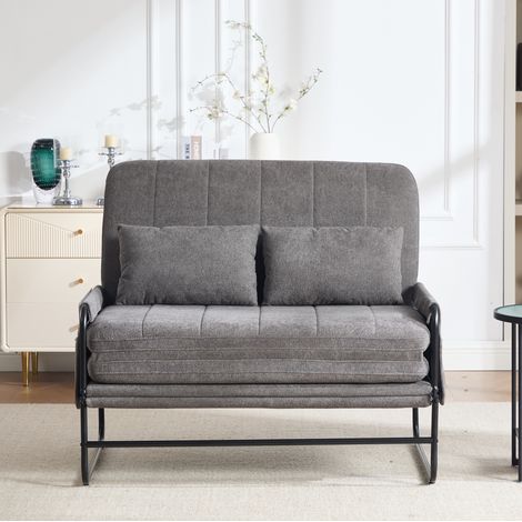 Divano Letto a 2 Posti con tasche laterali, struttura in metallo, 104x85x92 cm, rivestimento in chenille grigia (1/5)
